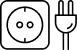 Icône Prise Électrique et Fiche Secteur Minimaliste Icône de prise électrique murale et fiche de courant avec deux broches, design minimaliste en traits noirs.